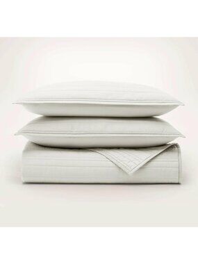 Boll & Branch Signature Stripe Quilt Set Queen White MSRP $439